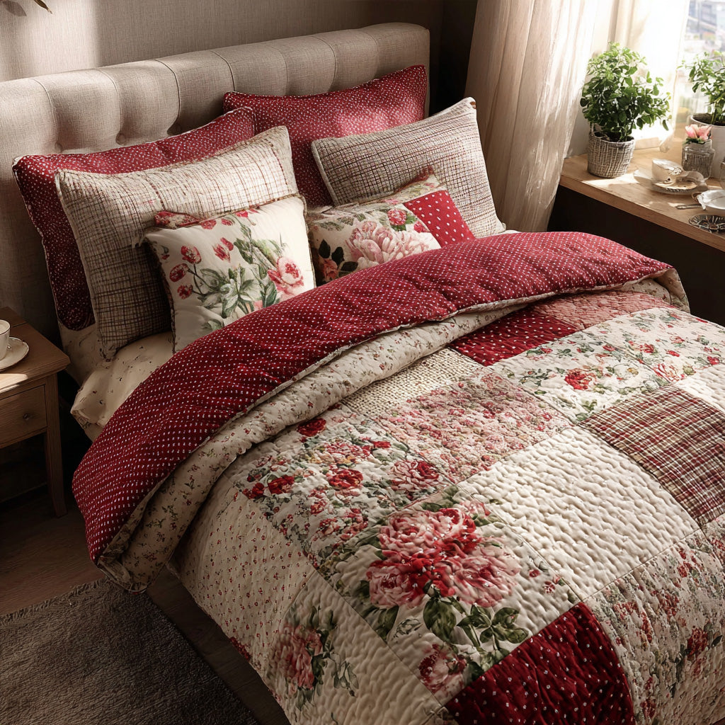 Rosy Cottage Romance 3-Piece Bedding Set